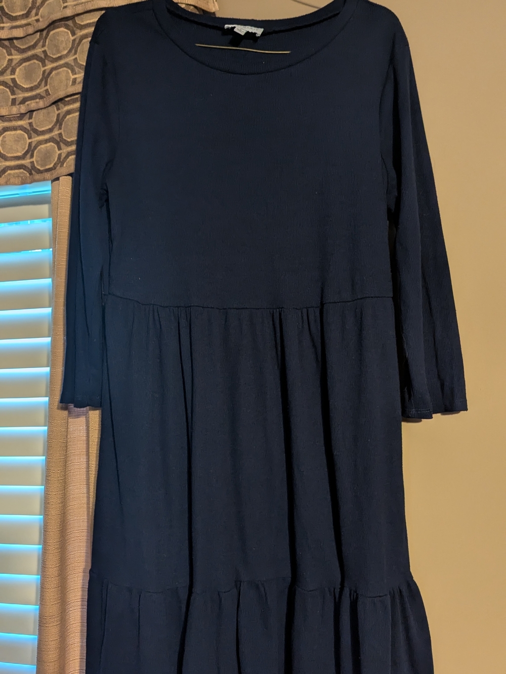 Luxology Navy Long Sleeve Tiered Dress
